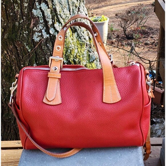 Dooney Bourke Pebbled/Vacchetta Leather Speedy Kendra Satchel Handbag Crossbody - Picture 3 of 15